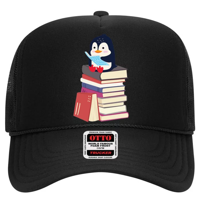 Teacher Librarian Kawaii Penguin Book Lover Penguin High Crown Mesh Trucker Hat