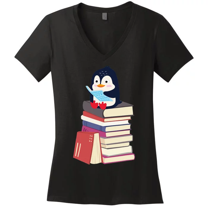 Teacher Librarian Kawaii Penguin Book Lover Penguin Women's V-Neck T-Shirt