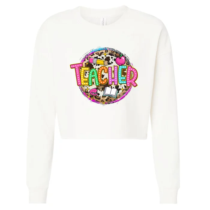 Teacher Life Leopard Teacher School Cropped Pullover Crew