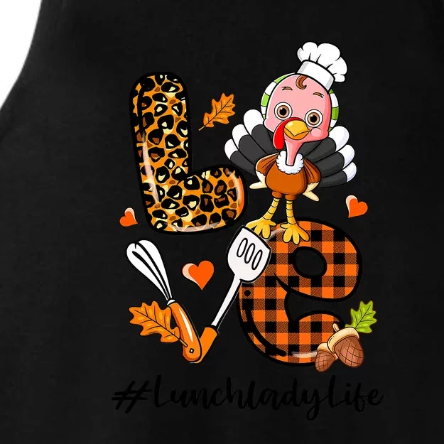 Thanksgiving Love Lunch Lady Turkey Fall Ladies Tri-Blend Wicking Tank