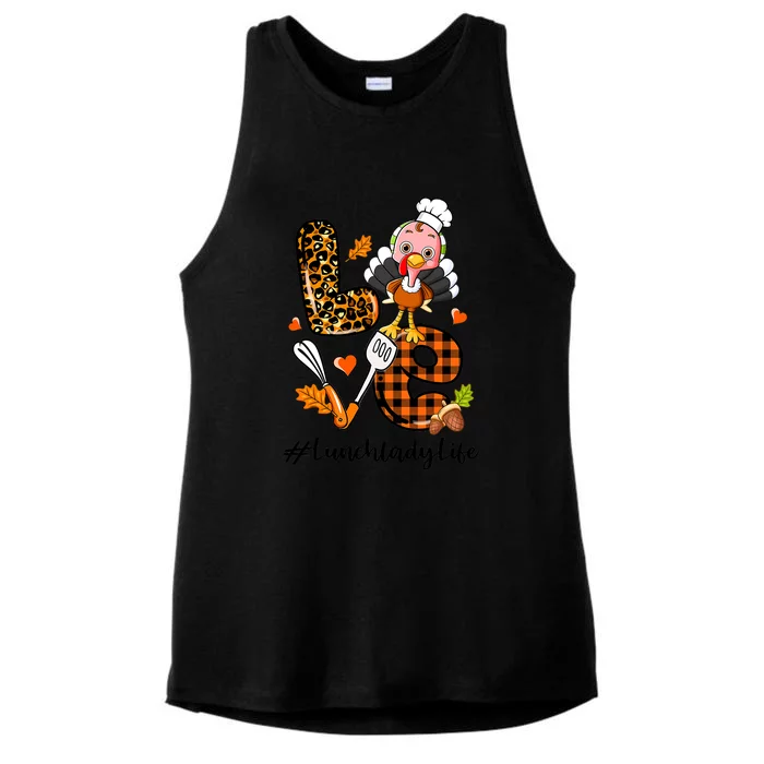 Thanksgiving Love Lunch Lady Turkey Fall Ladies Tri-Blend Wicking Tank