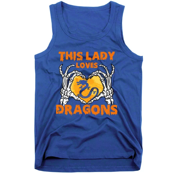 This Lady Loves Dragons Halloween Goth Skeleton Hands Heart Gift Tank Top