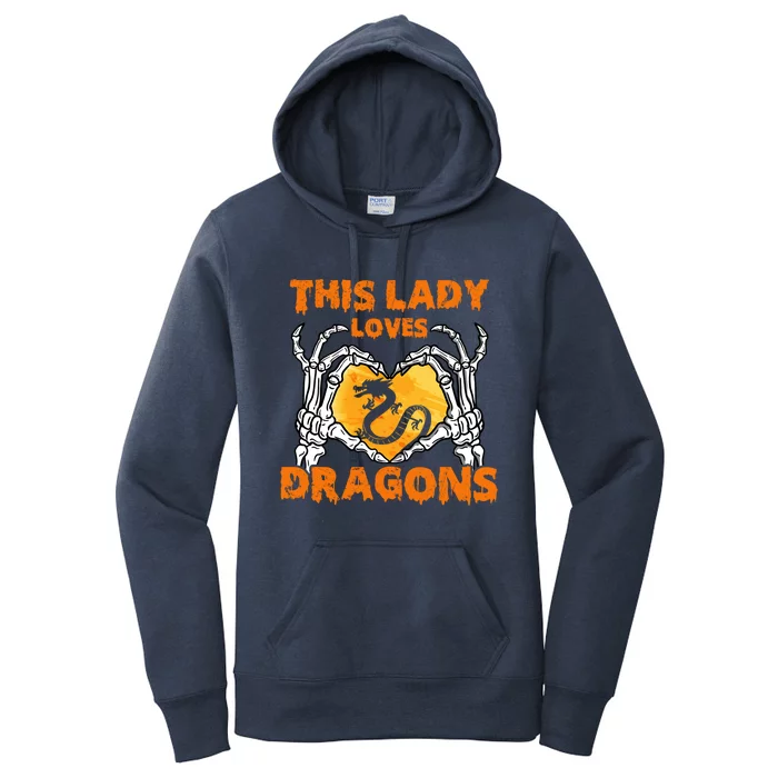 This Lady Loves Dragons Halloween Goth Skeleton Hands Heart Gift Women's Pullover Hoodie