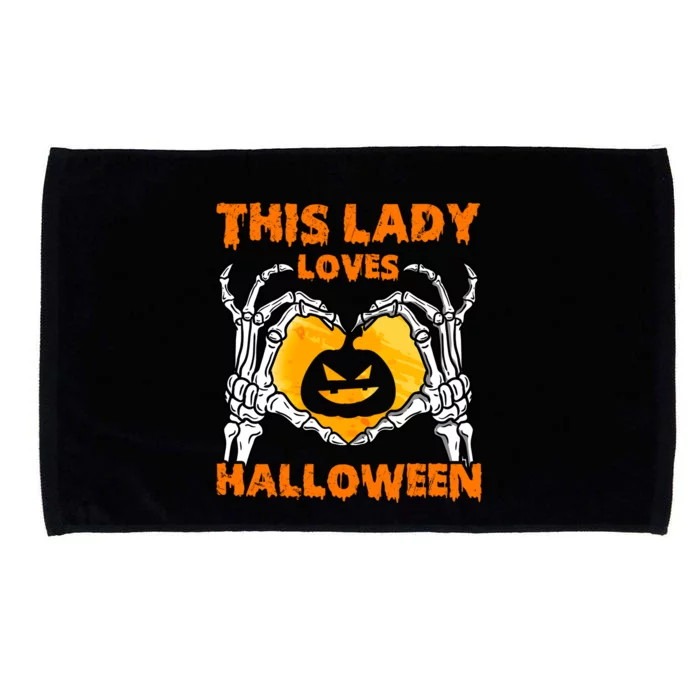 This Lady Loves Halloween Pumpkin Meaningful Gift Skeleton Hand Heart Gift Microfiber Hand Towel