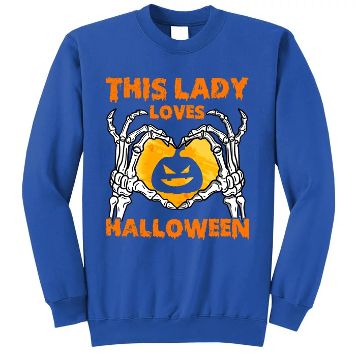 This Lady Loves Halloween Pumpkin Meaningful Gift Skeleton Hand Heart Gift Sweatshirt