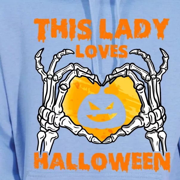 This Lady Loves Halloween Pumpkin Meaningful Gift Skeleton Hand Heart Gift Unisex Surf Hoodie