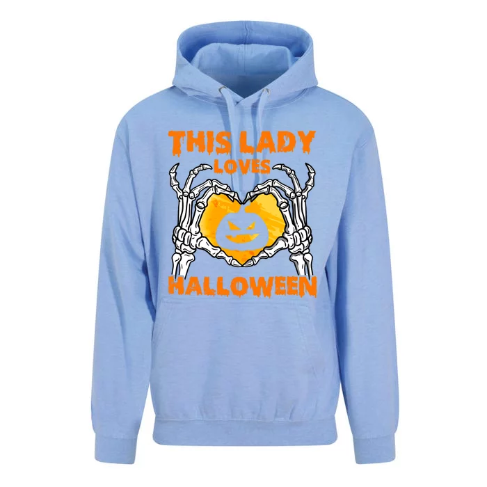 This Lady Loves Halloween Pumpkin Meaningful Gift Skeleton Hand Heart Gift Unisex Surf Hoodie