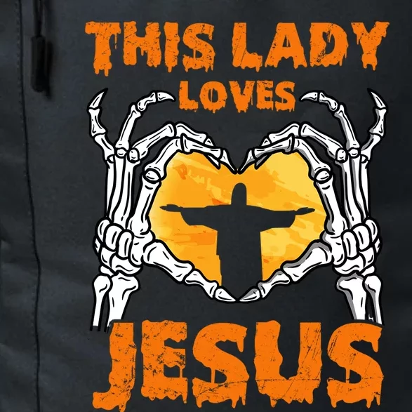 This Lady Loves Jesus Halloween Skeleton Hands Heart Gift Daily Commute Backpack