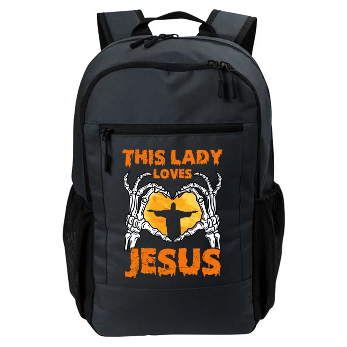 This Lady Loves Jesus Halloween Skeleton Hands Heart Gift Daily Commute Backpack