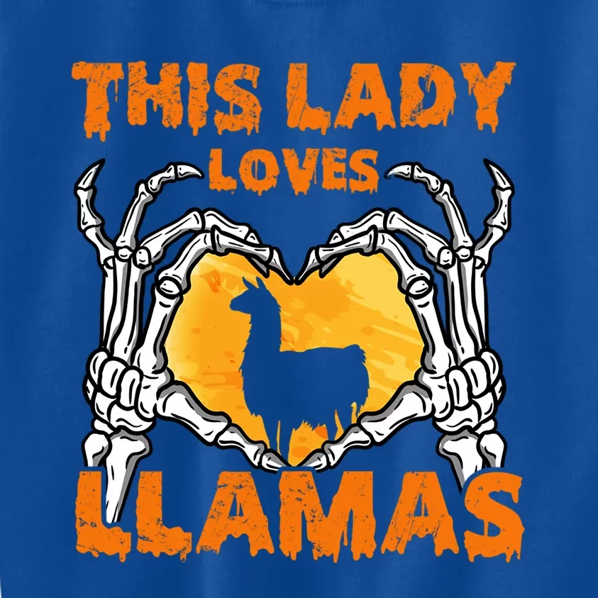 This Lady Loves Llamas Halloween Gift Skeleton Hands Heart Meaningful Gift Kids Sweatshirt