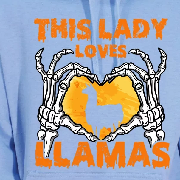 This Lady Loves Llamas Halloween Gift Skeleton Hands Heart Meaningful Gift Unisex Surf Hoodie