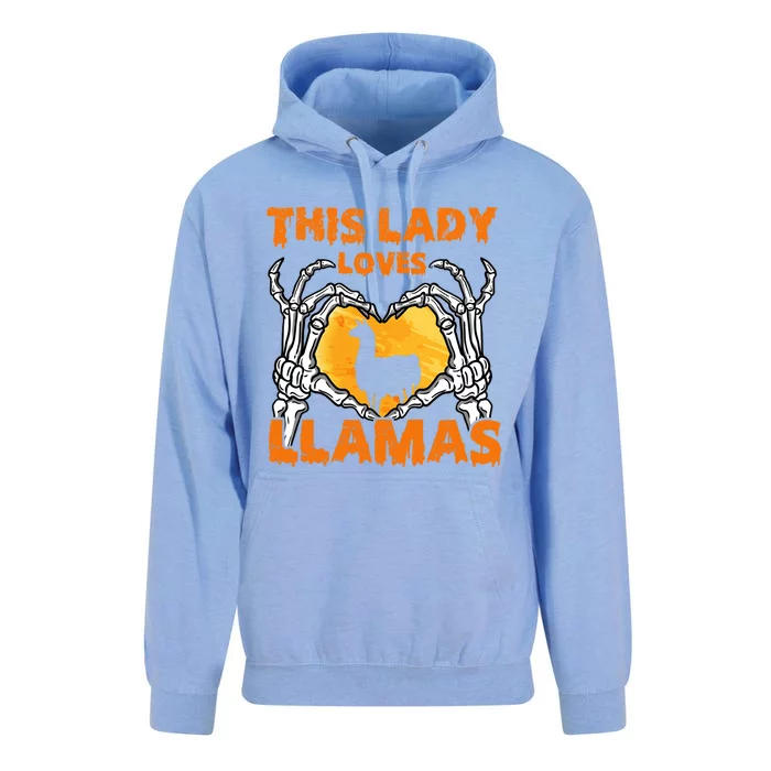 This Lady Loves Llamas Halloween Gift Skeleton Hands Heart Meaningful Gift Unisex Surf Hoodie