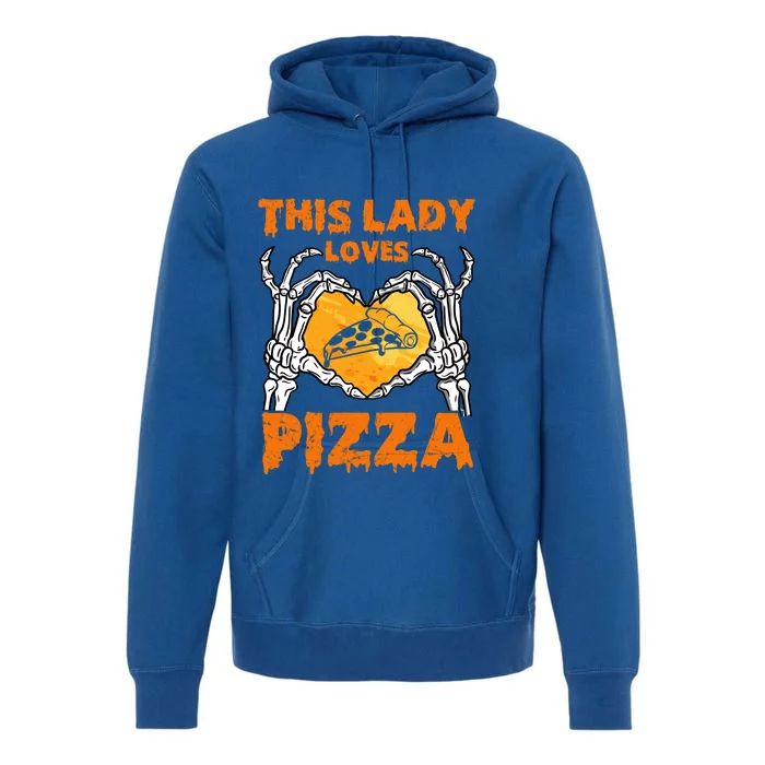 This Lady Loves Pizza Halloween Skeleton Hands Heart Gift Premium Hoodie