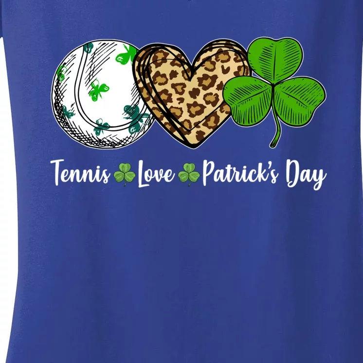 Tennis Love Leopard Heart Shamrock St Patrick's Day Gift Women's V-Neck T-Shirt