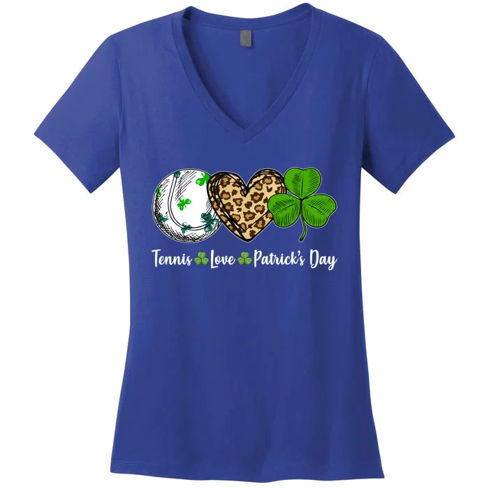 Tennis Love Leopard Heart Shamrock St Patrick's Day Gift Women's V-Neck T-Shirt