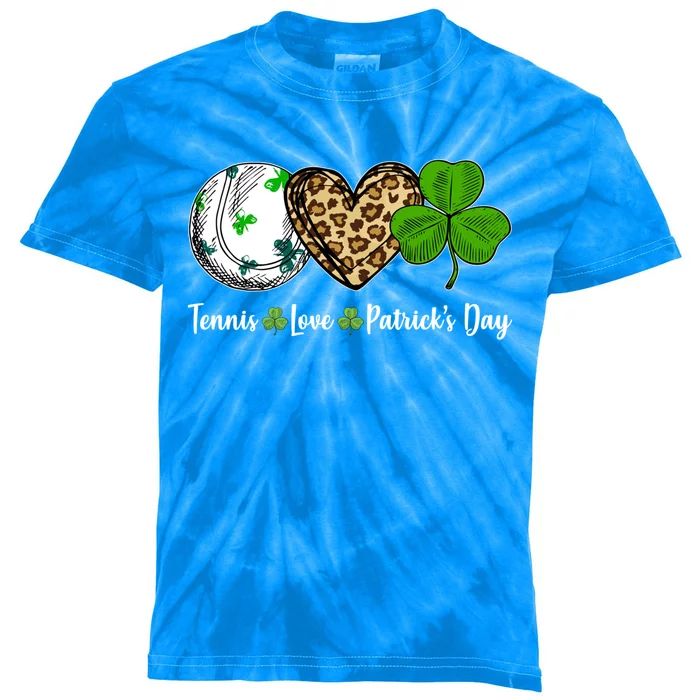 Tennis Love Leopard Heart Shamrock St Patrick's Day Gift Kids Tie-Dye T-Shirt