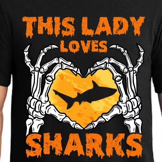 This Lady Loves Sharks Halloween Skeleton Hands Heart Great Gift Pajama Set