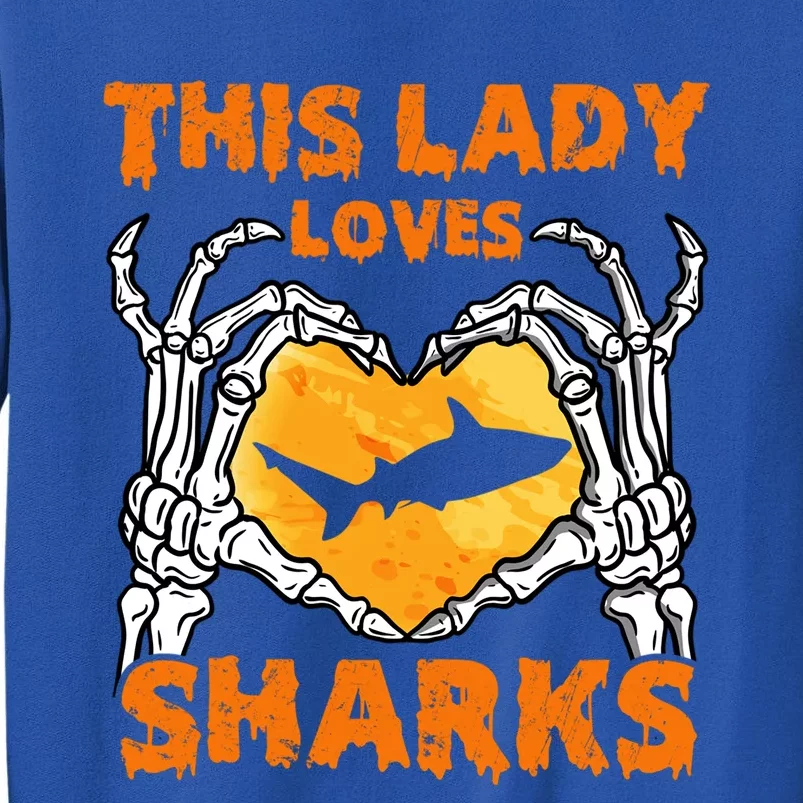 This Lady Loves Sharks Halloween Skeleton Hands Heart Great Gift Sweatshirt