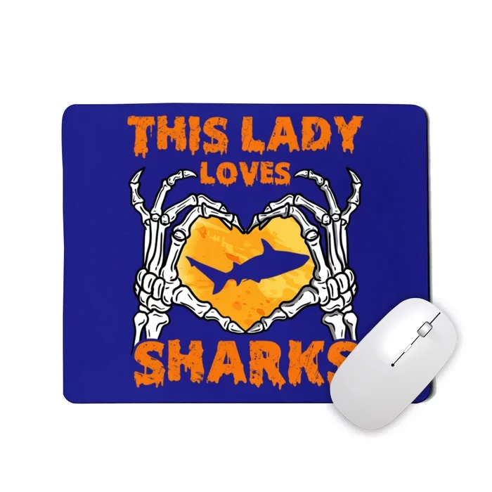 This Lady Loves Sharks Halloween Skeleton Hands Heart Great Gift Mousepad