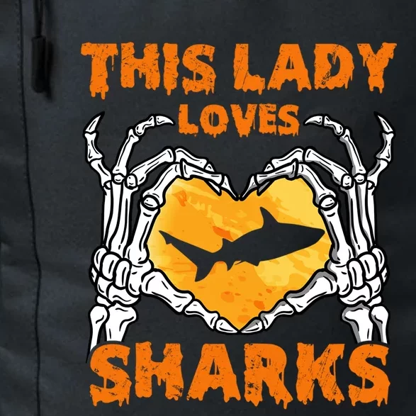 This Lady Loves Sharks Halloween Skeleton Hands Heart Great Gift Daily Commute Backpack