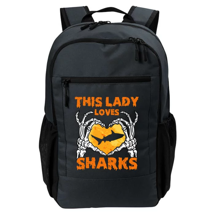 This Lady Loves Sharks Halloween Skeleton Hands Heart Great Gift Daily Commute Backpack