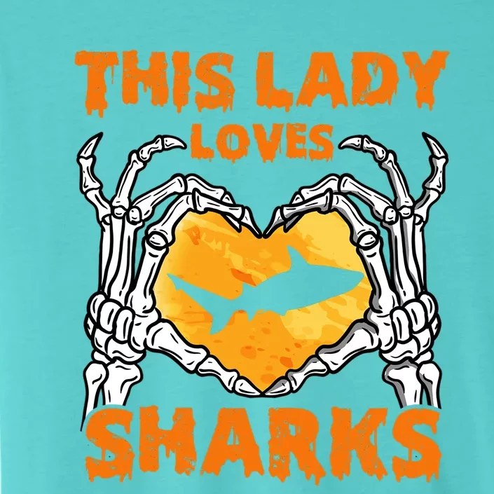 This Lady Loves Sharks Halloween Skeleton Hands Heart Great Gift ChromaSoft Performance T-Shirt