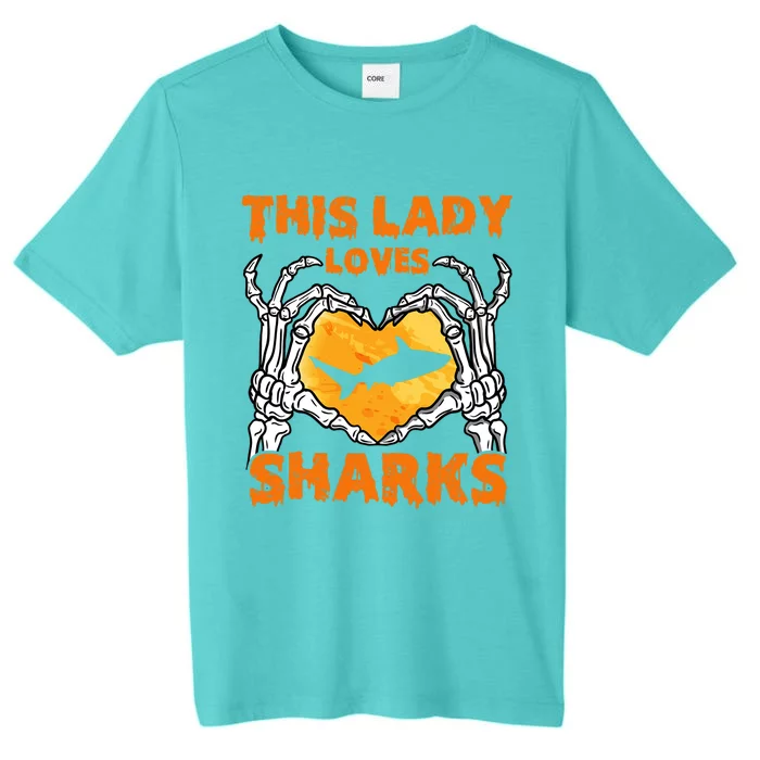 This Lady Loves Sharks Halloween Skeleton Hands Heart Great Gift ChromaSoft Performance T-Shirt