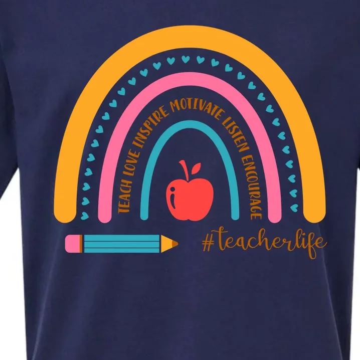 Teacher Life Love Inspire Motivate Rainbow Sueded Cloud Jersey T-Shirt