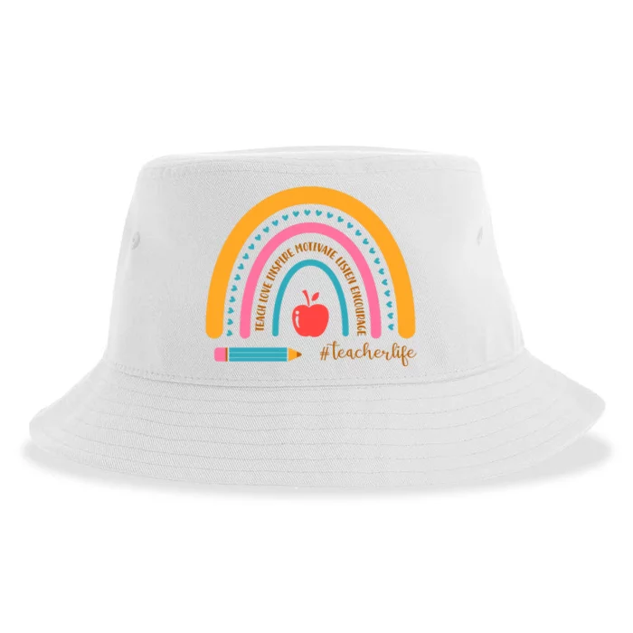 Teacher Life Love Inspire Motivate Rainbow Sustainable Bucket Hat