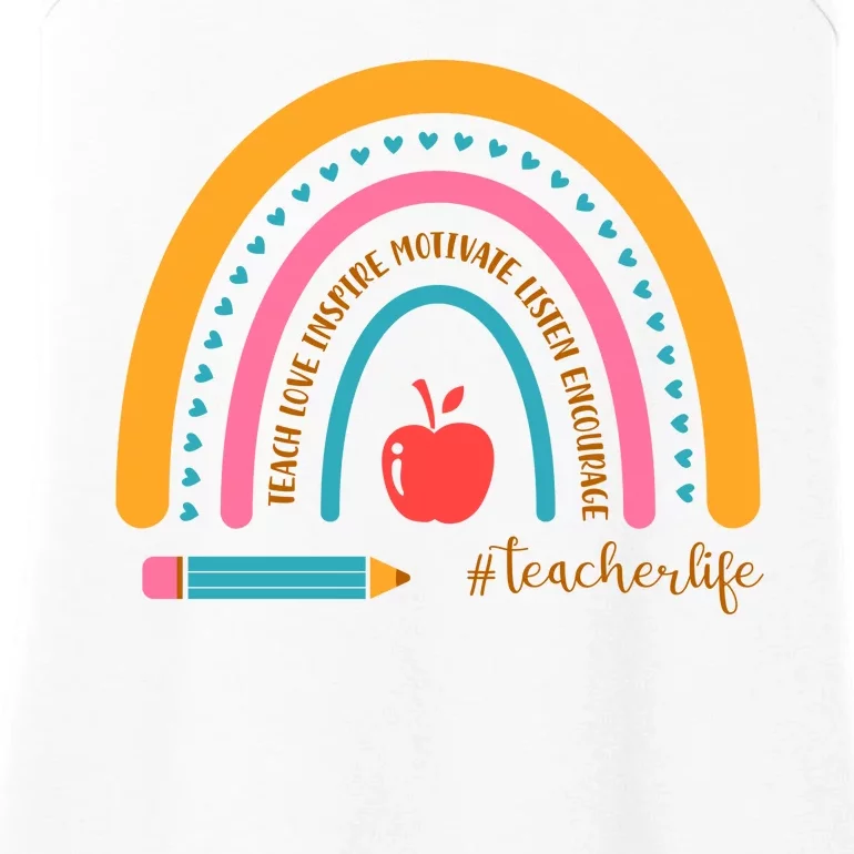 Teacher Life Love Inspire Motivate Rainbow Ladies Essential Tank