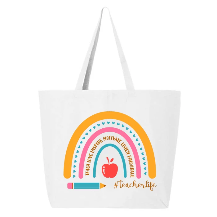 Teacher Life Love Inspire Motivate Rainbow 25L Jumbo Tote