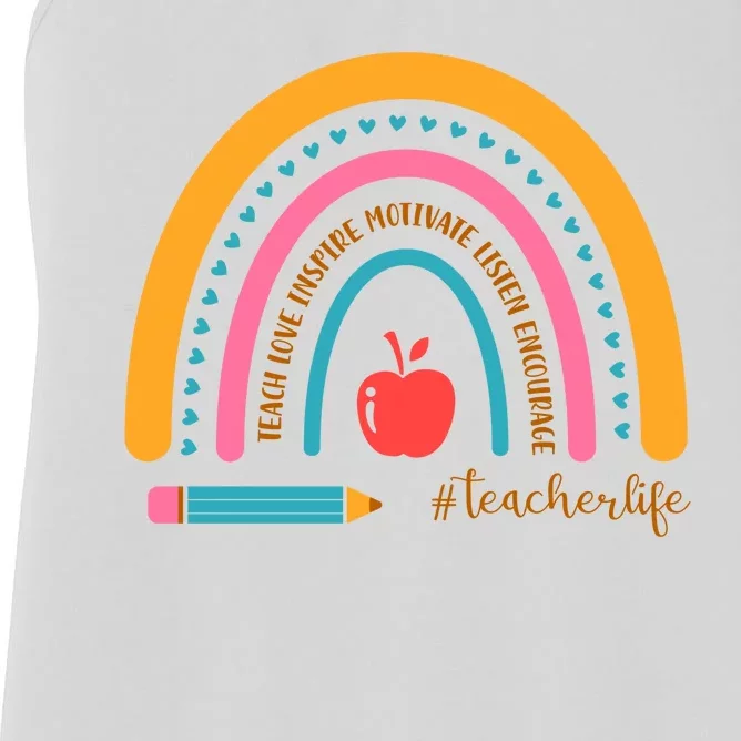 Teacher Life Love Inspire Motivate Rainbow Women's Racerback Tank