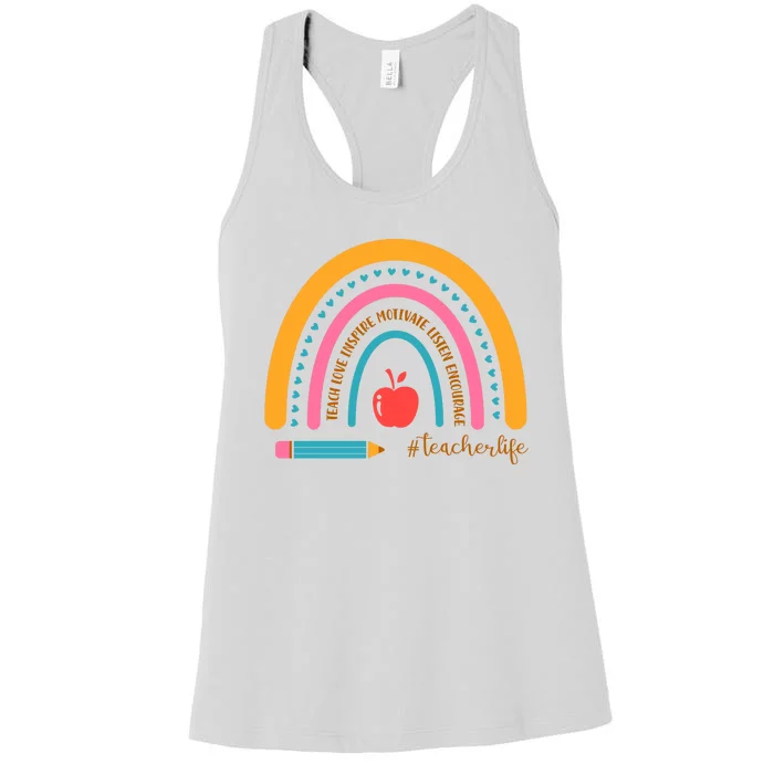 Teacher Life Love Inspire Motivate Rainbow Women's Racerback Tank