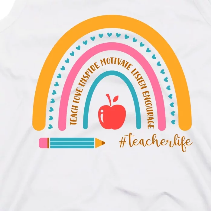 Teacher Life Love Inspire Motivate Rainbow Tank Top