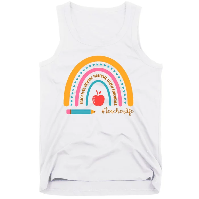 Teacher Life Love Inspire Motivate Rainbow Tank Top