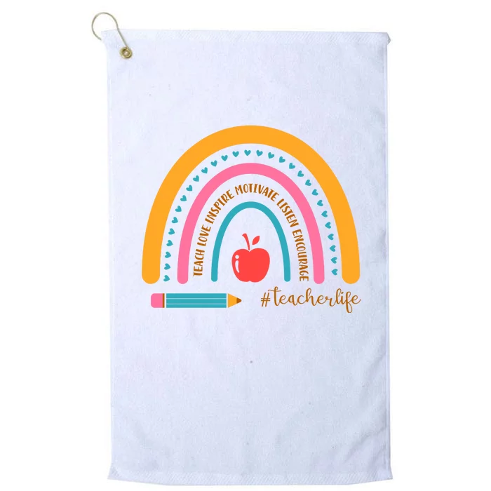 Teacher Life Love Inspire Motivate Rainbow Platinum Collection Golf Towel