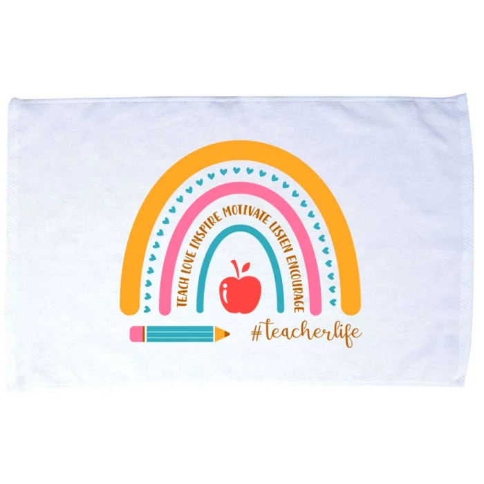 Teacher Life Love Inspire Motivate Rainbow Microfiber Hand Towel