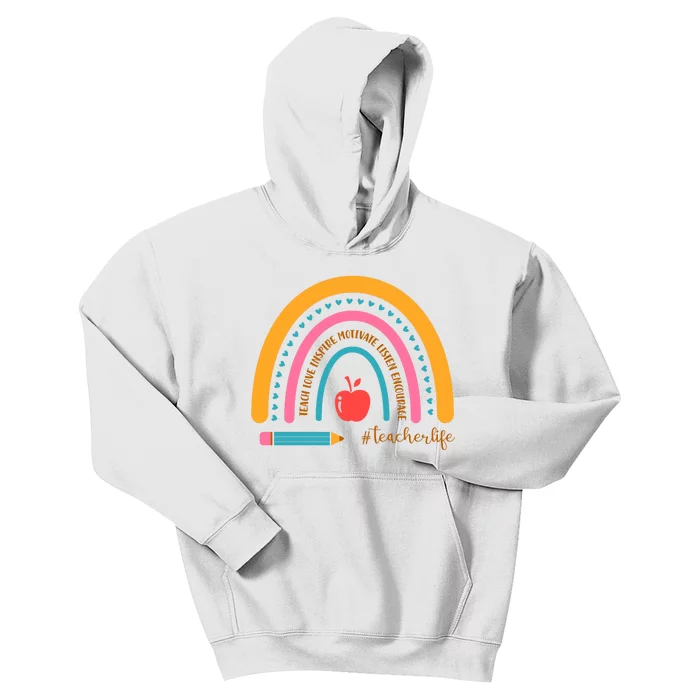 Teacher Life Love Inspire Motivate Rainbow Kids Hoodie