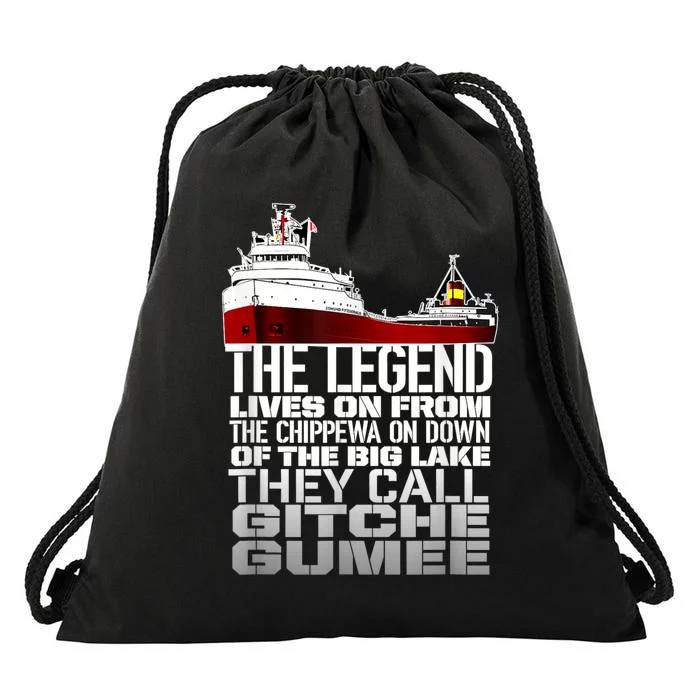 The Legend Lives On Edmund Fitzgerald Drawstring Bag