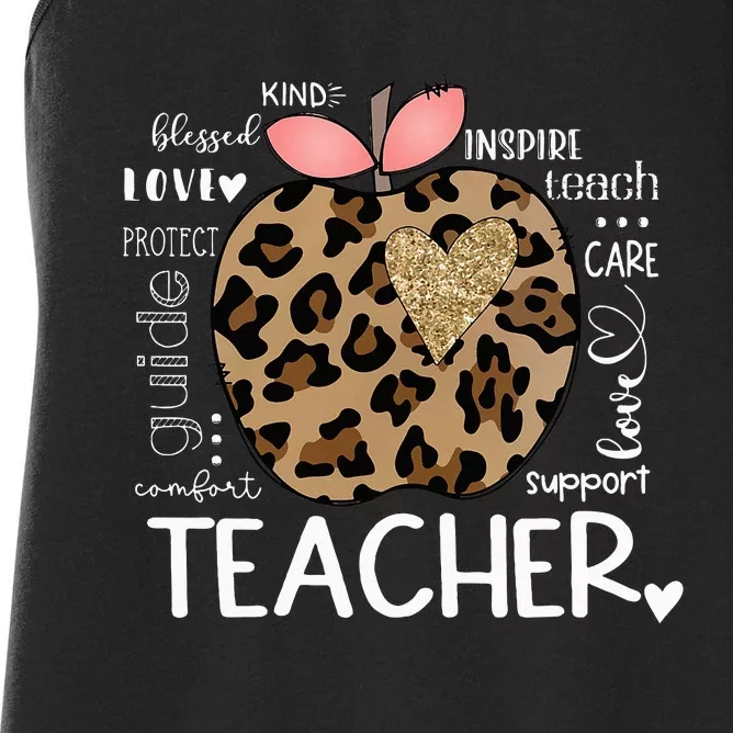 Teacher Life Leopard Apple Teachers Day Women's Racerback Tank