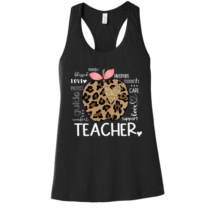 Teacher Life Leopard Apple Teachers Day Women's Racerback Tank