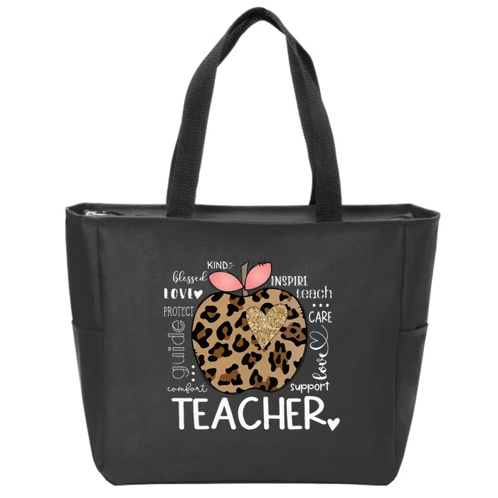 Teacher Life Leopard Apple Teachers Day Zip Tote Bag