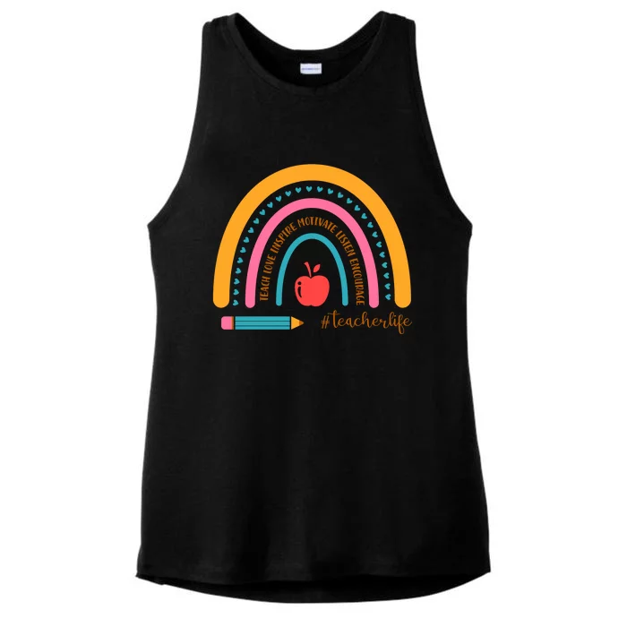 Teacher Life Motivate Rainbow Ladies Tri-Blend Wicking Tank