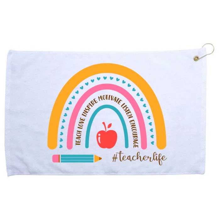 Teacher Life Motivate Rainbow Grommeted Golf Towel