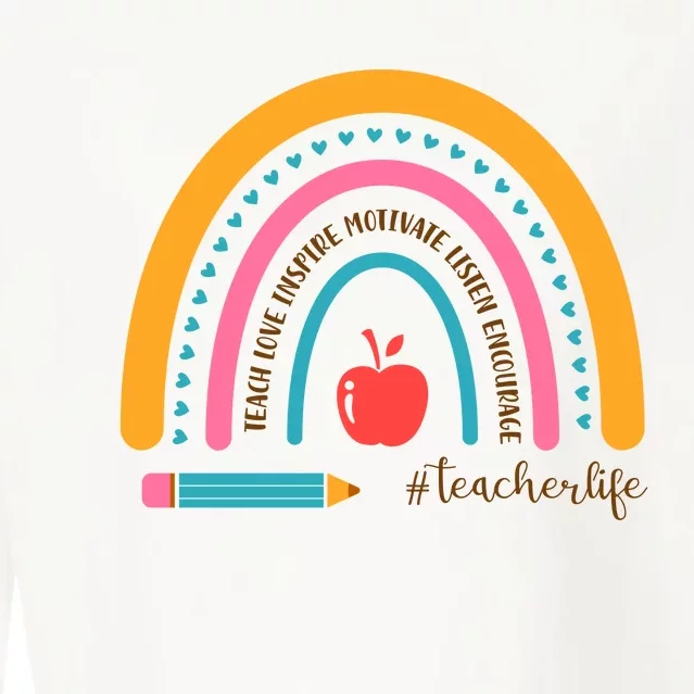 Teacher Life Motivate Rainbow Cropped Pullover Crew