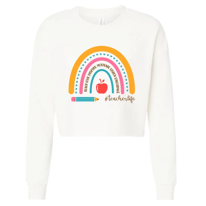 Teacher Life Motivate Rainbow Cropped Pullover Crew