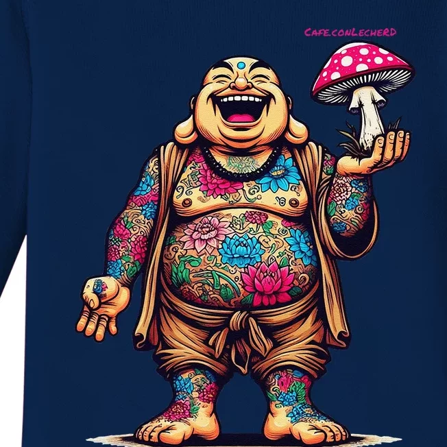 Tattooed Laughing Monk With A Mushroom Baby Long Sleeve Bodysuit