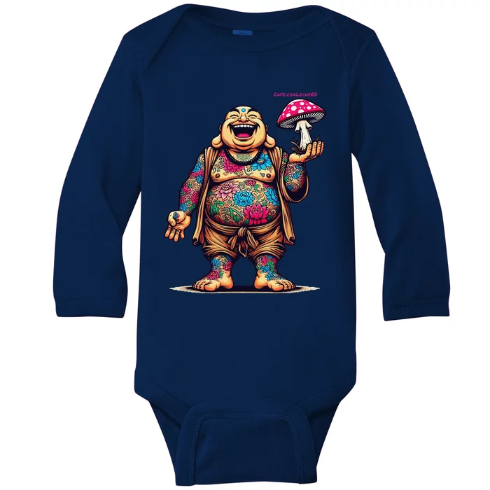 Tattooed Laughing Monk With A Mushroom Baby Long Sleeve Bodysuit