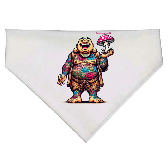 Tattooed Laughing Monk With A Mushroom USA-Made Doggie Bandana