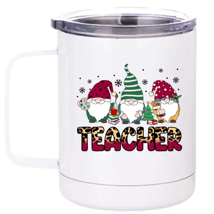 Teacher Leopard Merry Christmas Teacher Gnomes Xmeaningful Giftmas Great Gift Front & Back 12oz Stainless Steel Tumbler Cup